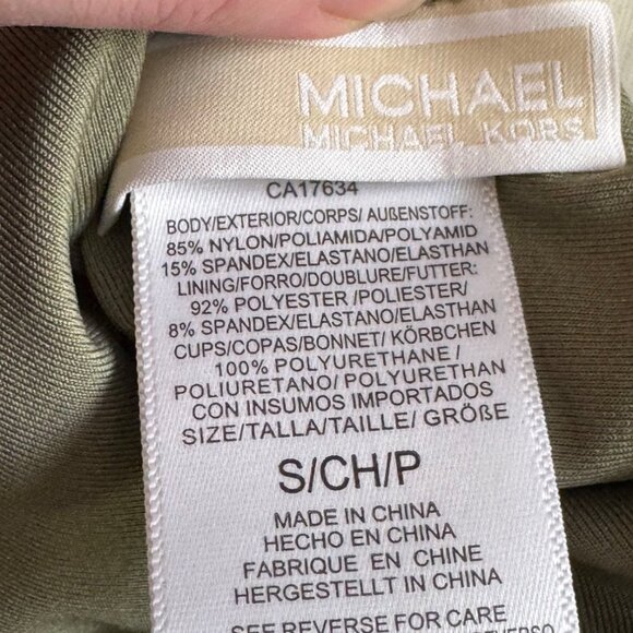 Michael Kors Olive Green Halter Tankini Swim Top W/ Gold Ring Detail & Ruched S - Picture 6 of 7